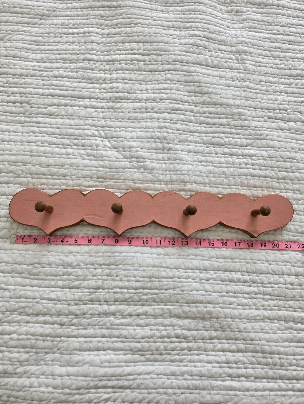 Vintage Cottagecore Scalloped Wooden Wall Coat Rack | Hand Painted Pink Peg Rack